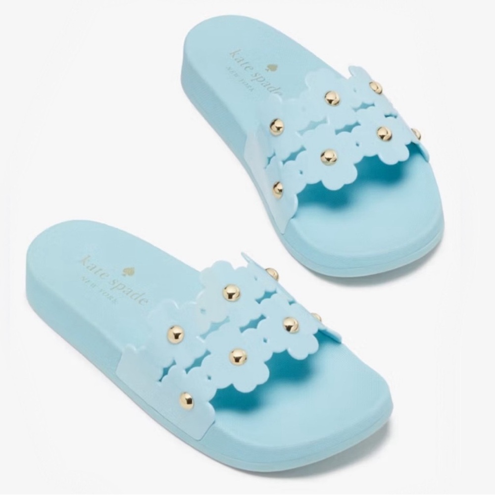 Kate Spade Daisy Floral Pool Slide Sandals Shoes Perfect Pool Blue Size 8
